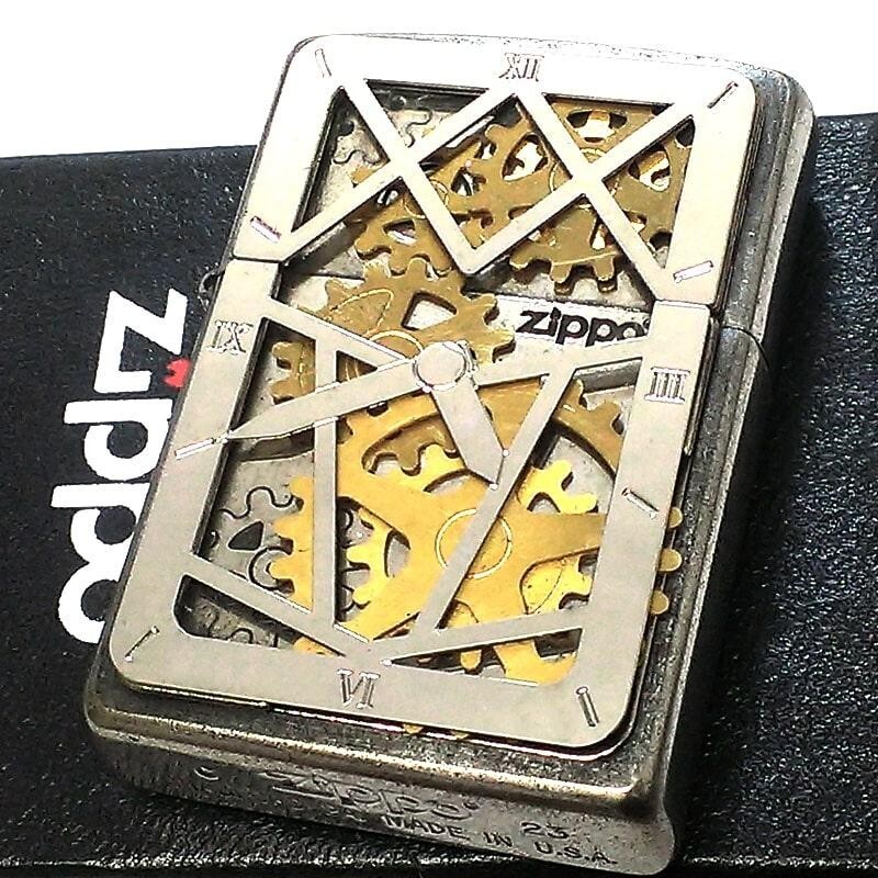 Zippo Gimmic Skeleton Movable Gear Metal Chrome Barrel One Sided Processing