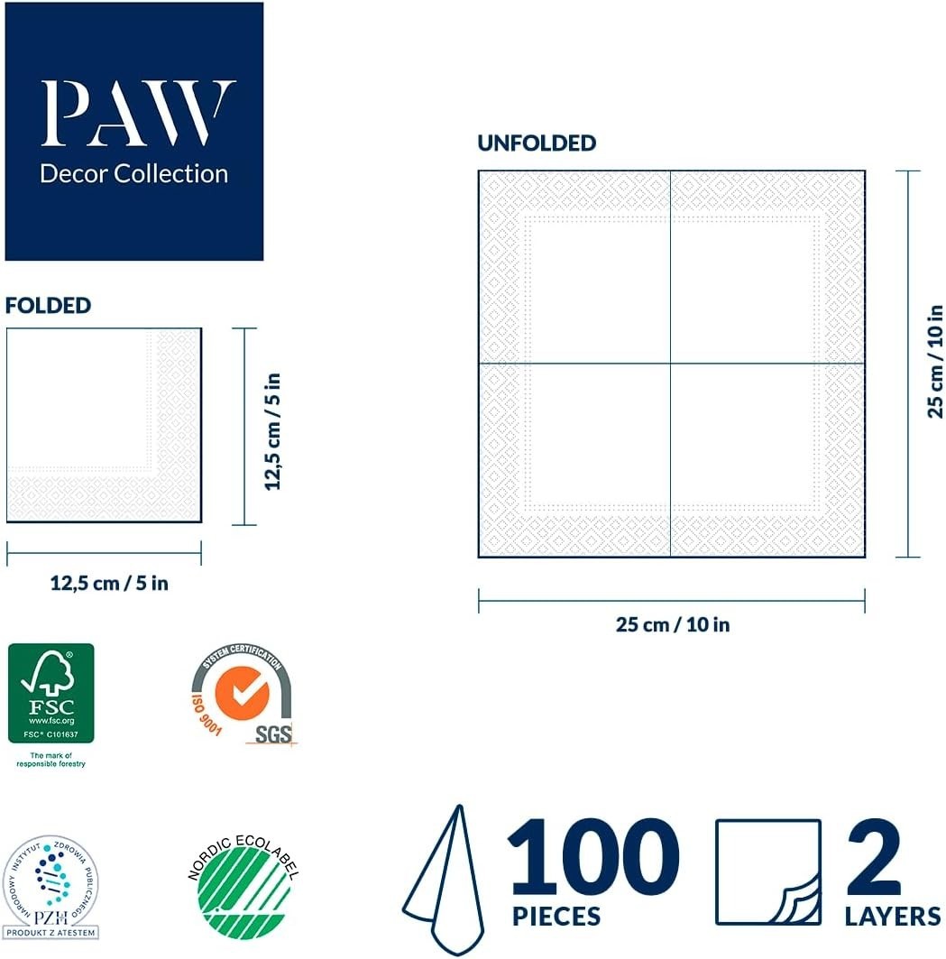 PAW 5'' Blue Cocktail Napkins 100 Pcs Portuguese Tile Party Beverage