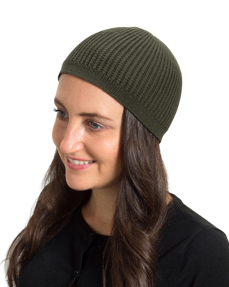 Solid Colored Elastic Skull Cap Kufi Hats with Ribbed Checkered Knit