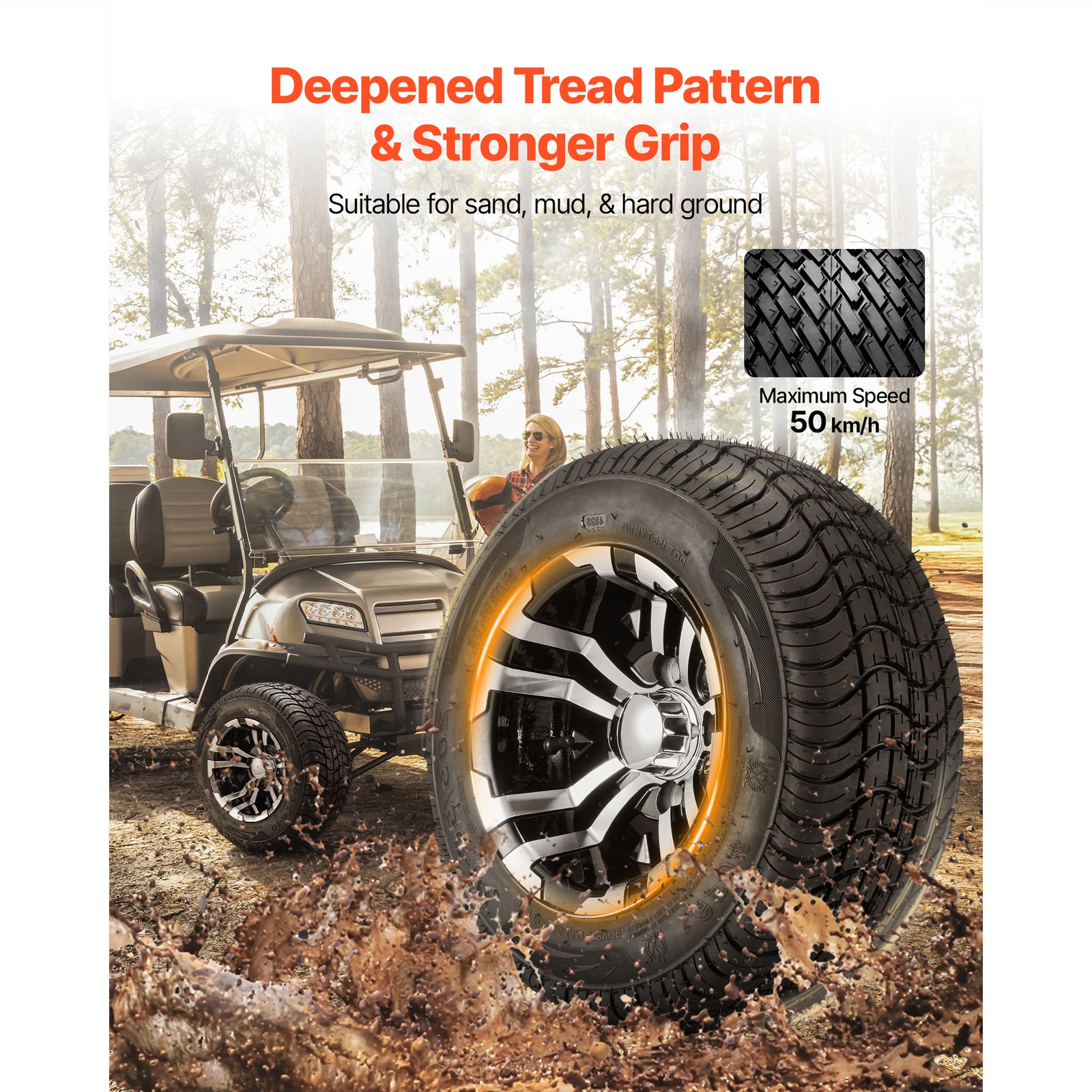 Uimoso Golf Cart Wheels & Tires Set of 4 10" 205/50-10 Compatible with Club Car