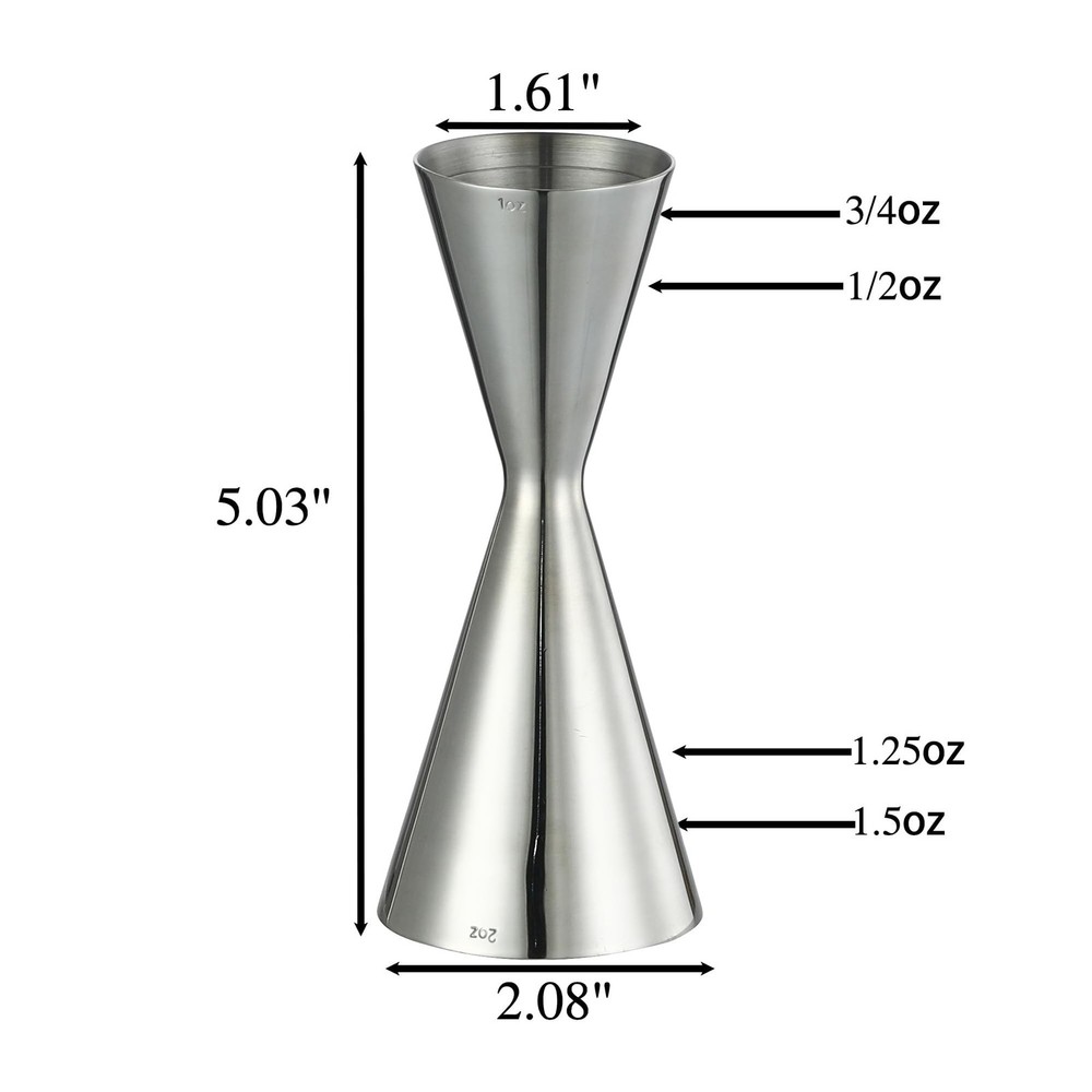 Double Cocktail Jigger Slim Style Measuring Jigger with Etched Pattern (Silver)