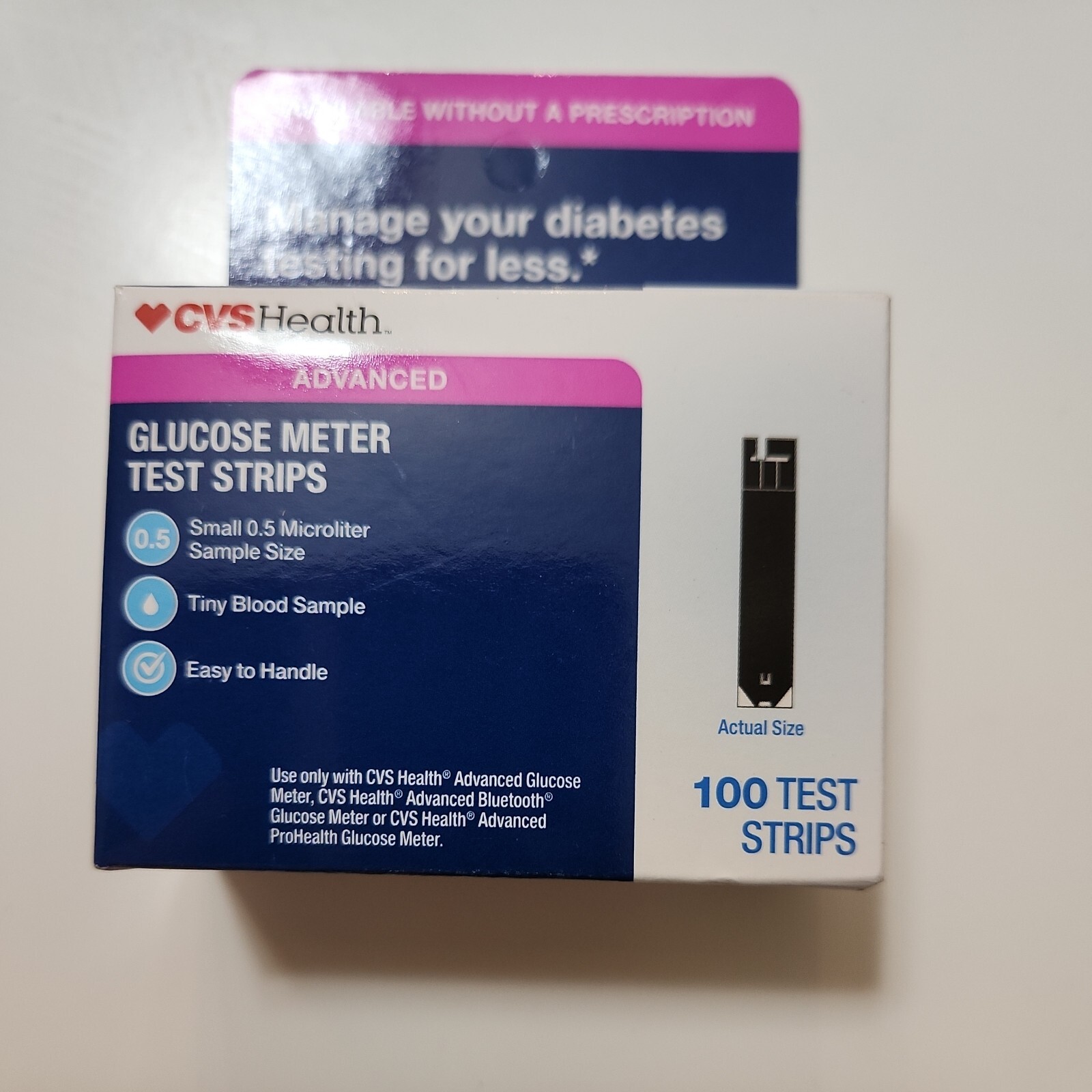 CVS Health Advanced Glucose Meter Test Strips 100 Exp 10/2026+