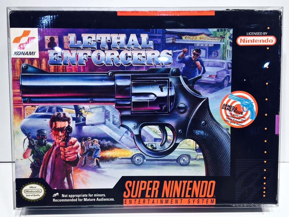1 SNES LETHAL ENFORCERS BIG BOX Protector! Super Nintendo Clear Display Case