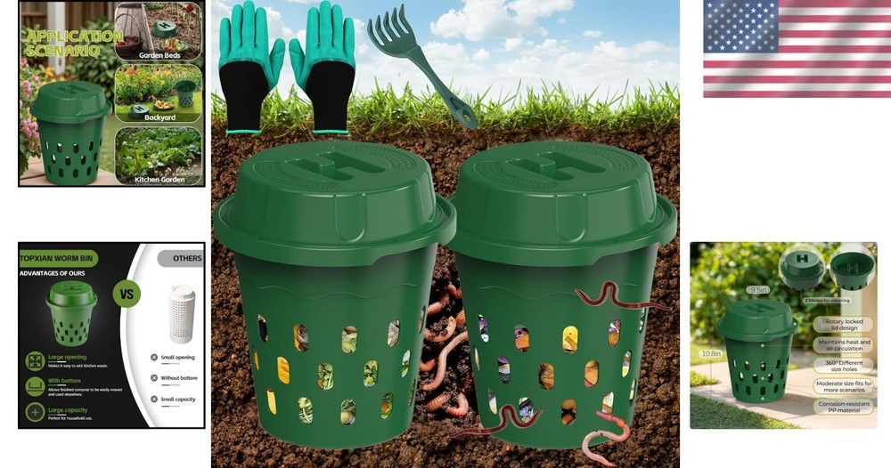 2-Pack Worm Composter for Gardens | Easy Vermicomposting Bin for Beginners