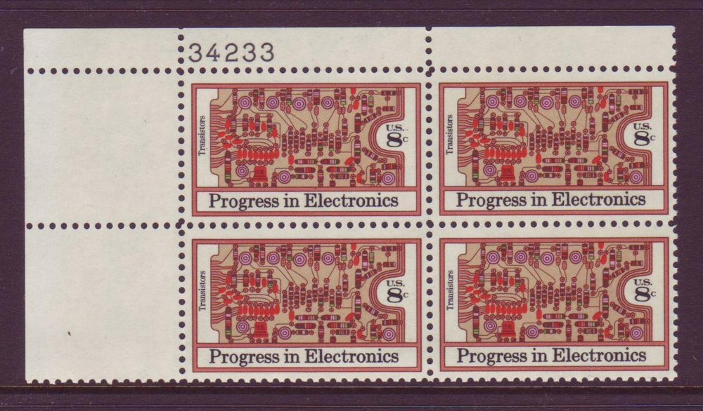 #1501 ELECTRONICS. MINT PLATE BLOCK. F-VF NH!