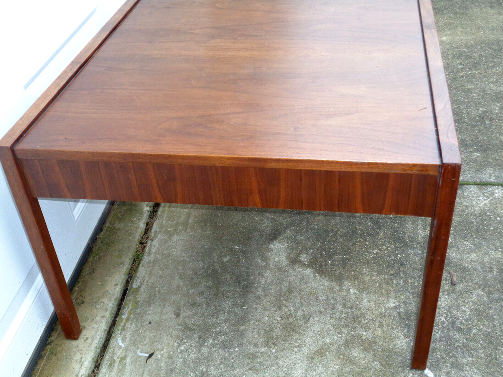 MID CENTURY MODERN WALNUT LARGE SIDE TABLE, COFFEE TABLE, EDWARD WORMLEY? SOLID.