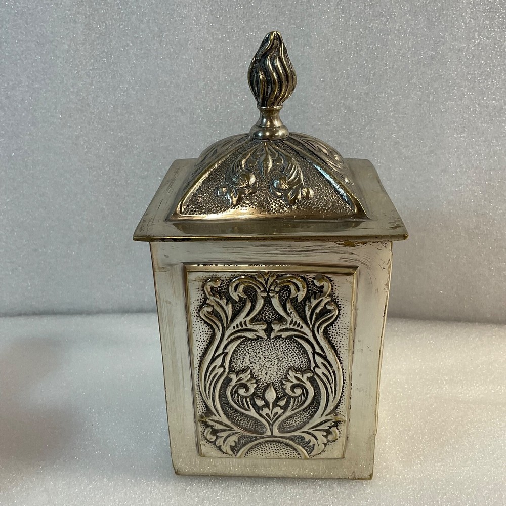 India Silver Plated Red Felt Lined 7.5" Tall Decorative Lined Trinket Box