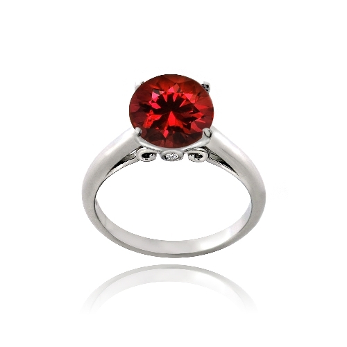 925 Silver Created Ruby Round Solitaire Ring