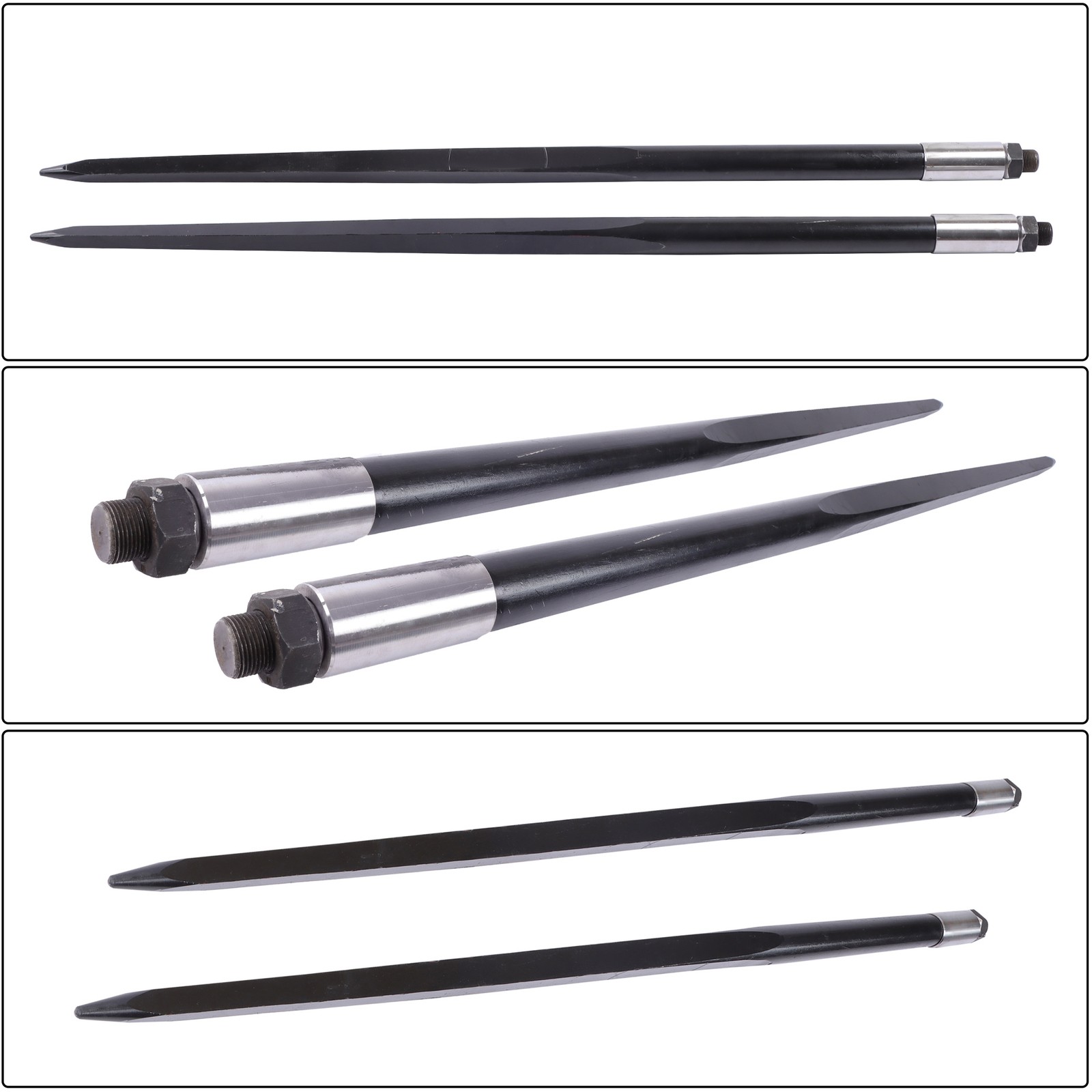 49in Hay Spike Bale Spear Fork for Tractor, Black, 2-Pack