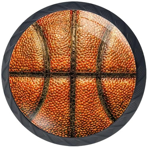 4 Pack Kitchen Cabinet Knobs Round Drawer Pulls 1.37"L x 1.1"W Basketball