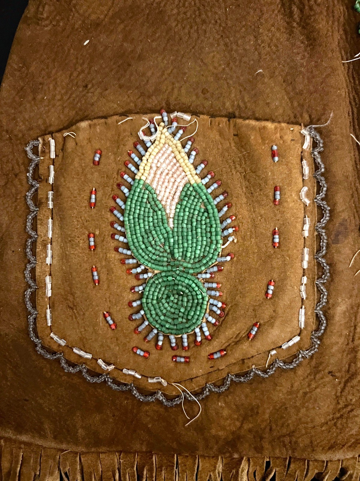 CREE-METIS BEADED BUCKSKIN BAG-POUCH Hand-Made Antique Native American Art