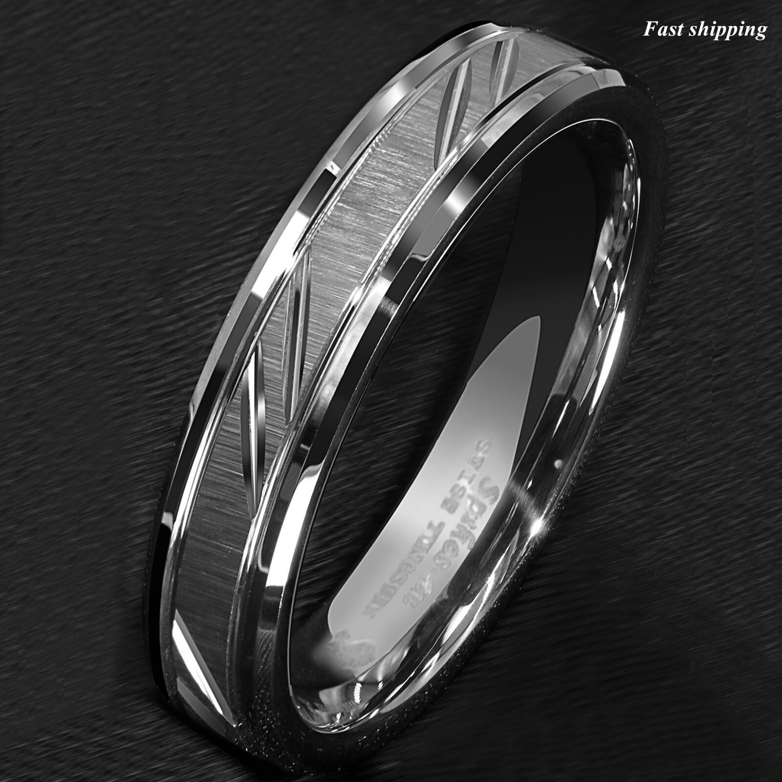8/6mm Tungsten Carbide Ring Silver leaf New Brushed Style Bridal ATOP Jewelry