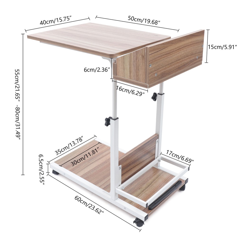 Height Adjustable Laptop Desk Rolling Bedside Table Computer Over Bed Standing