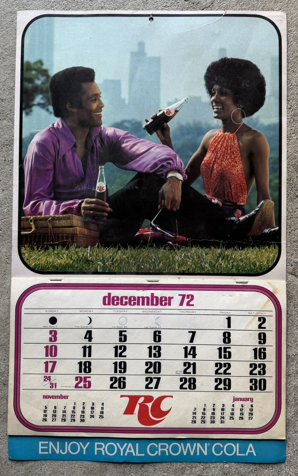 Vintage 1973 RC Cola African American Advertising Calendar Royal Crown Soda