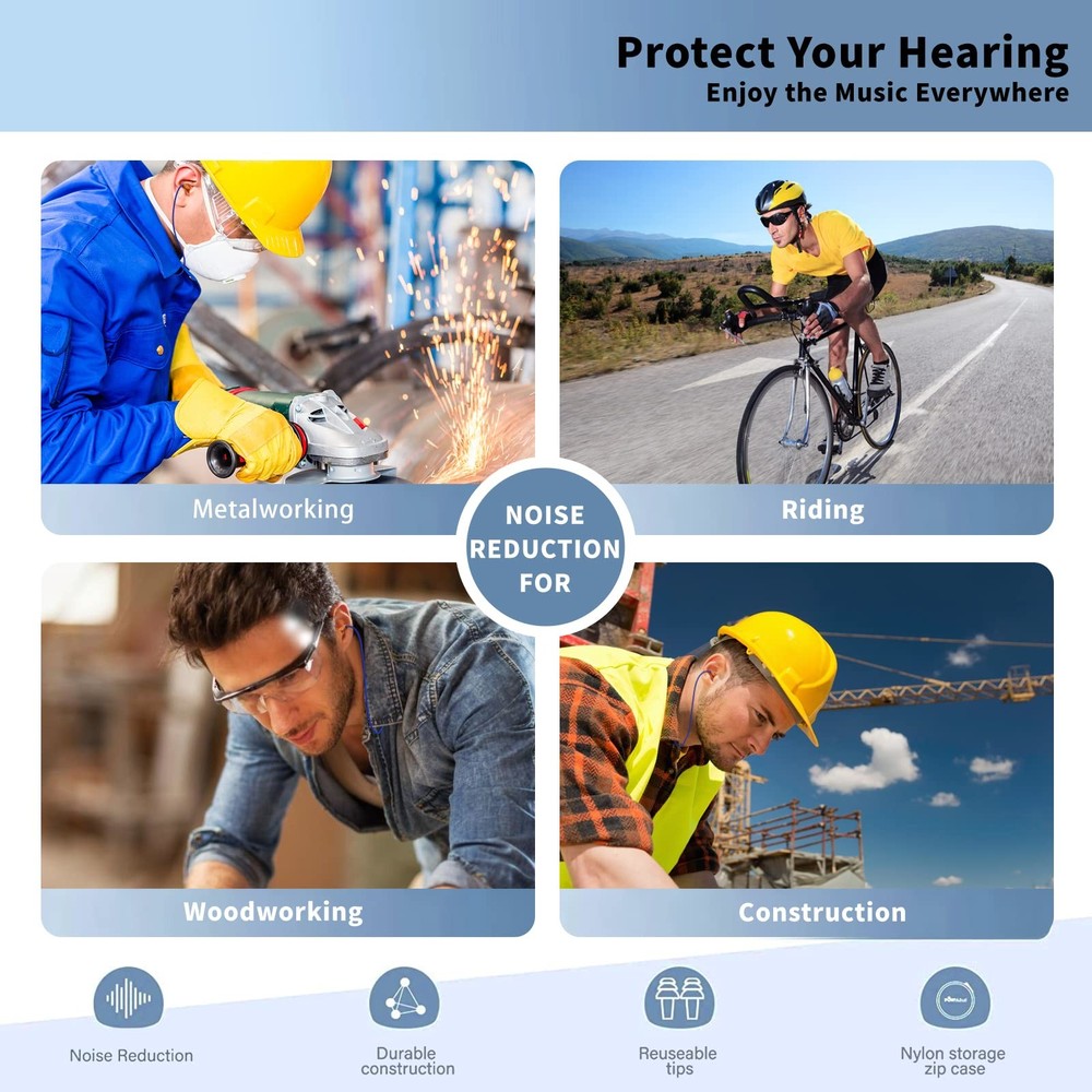 Bluetooth Ear Plugs for Work | Wireless Noise Reduction Earbuds with Mic