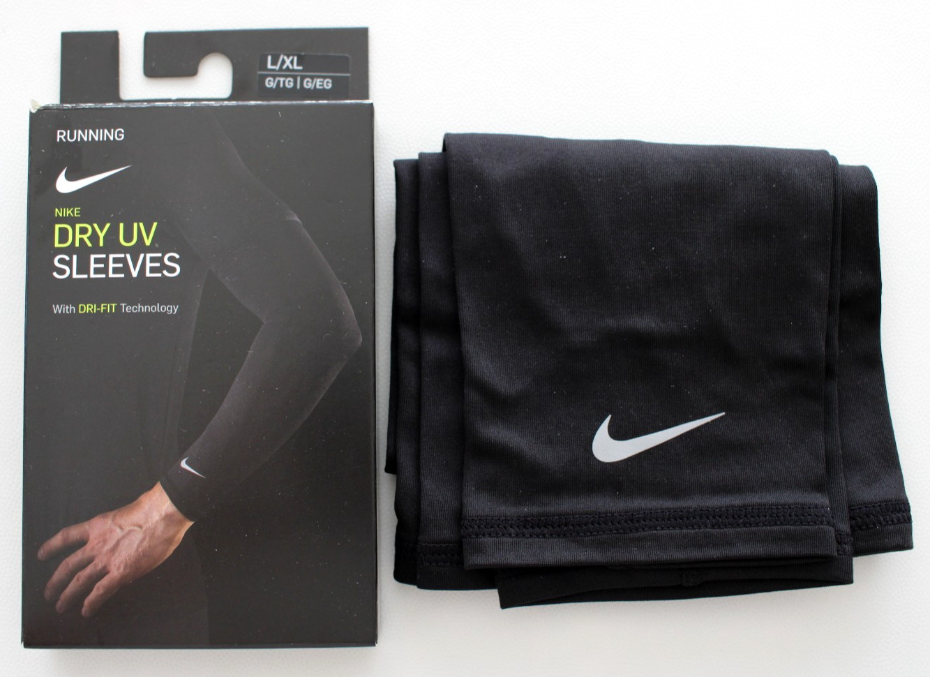 Nike Dri-Fit UV Arm Sleeves Running Adult L/XL Black/Silver