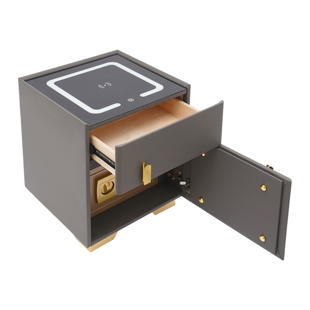 Phone Charging Bedside Cabinet Bluetooth Speaker Smart Bedside Table with Safe