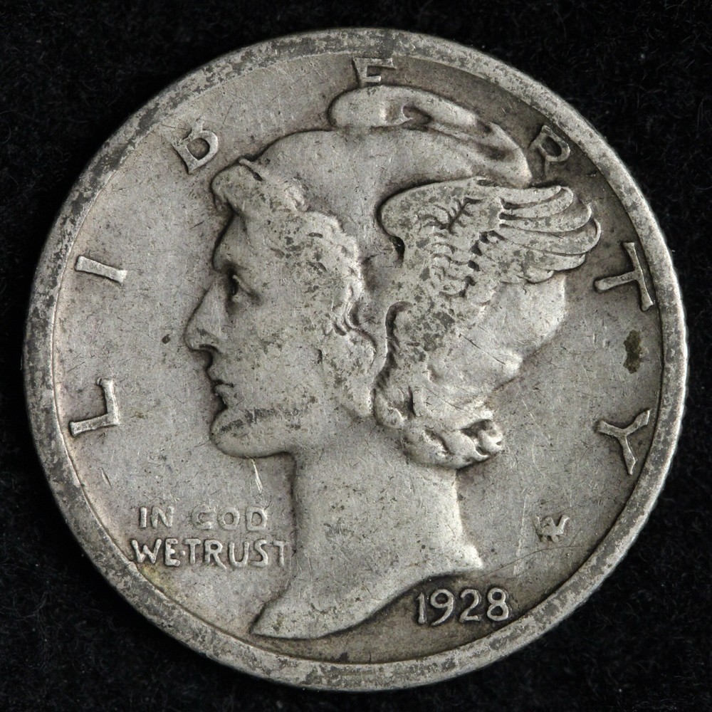 1928-D Mercury Silver Dime XF E367 T