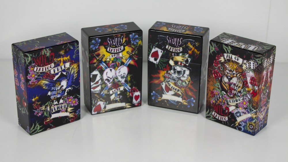 12 Tattoo Design Push Open Plastic Cigarette Case Pack Holders King Size