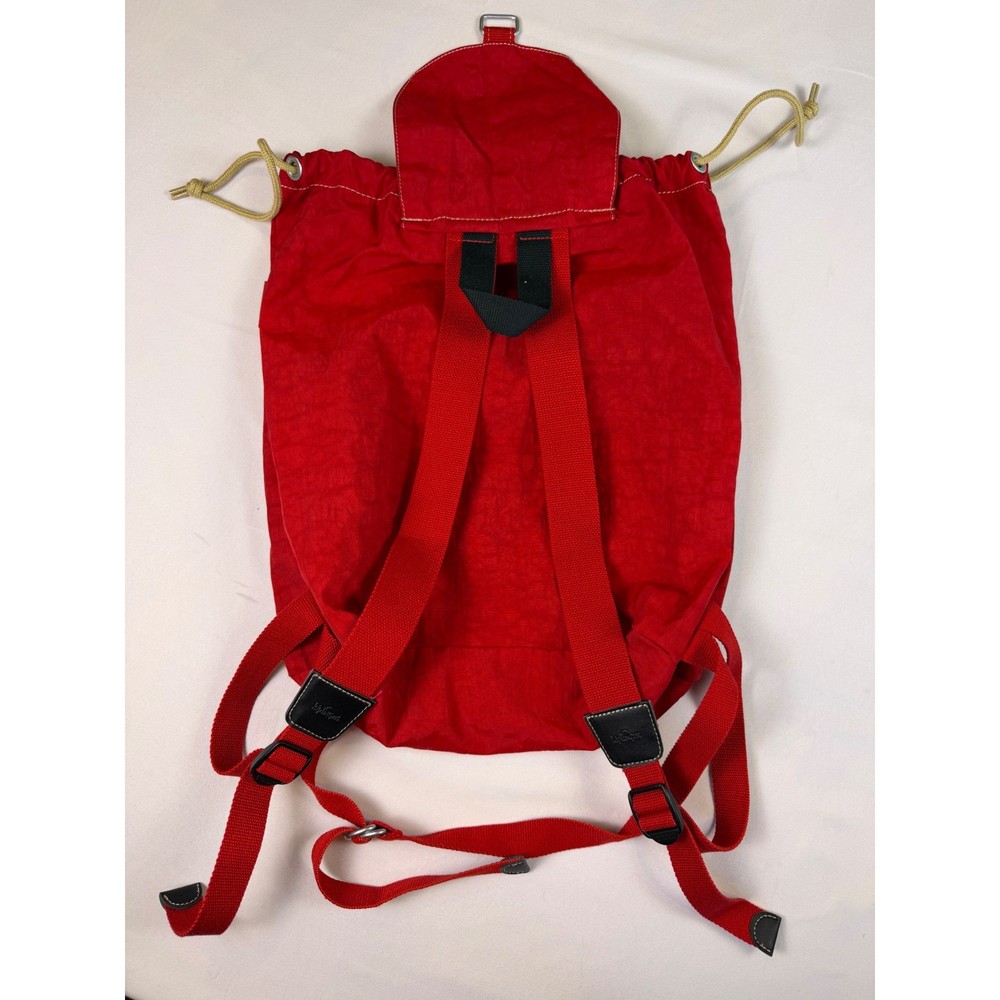 Vintage Kipling Red Drawstring Backpack Rucksack Front Zip Pockets