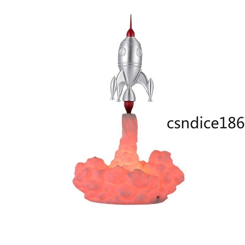 Rocket Shaped Night Light 3D Printed Lamp Breathing Warm Light Effect Cloud Base