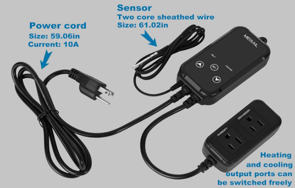 MEISAIL S10B Digital Temperature Controller 2-Stage Outlet Heating & Cooling 10A