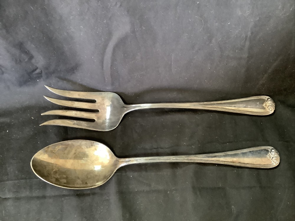 Vtg. Gorham Heritage Silver-Plated, Serving Spoon & Cold Meat Fork, Italy