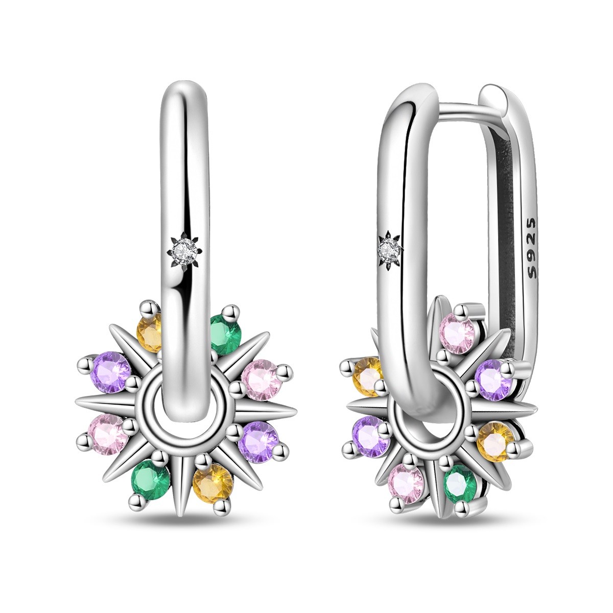 PANDACH 925 Sterling Silver Minimalist Sun Hoop Earrings For Women Jewelry Gifts