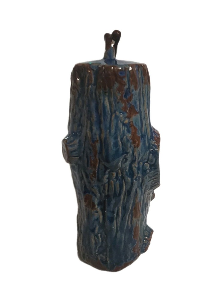 Blue Ceramic Tree Trunk Wood Grain Birdhouse