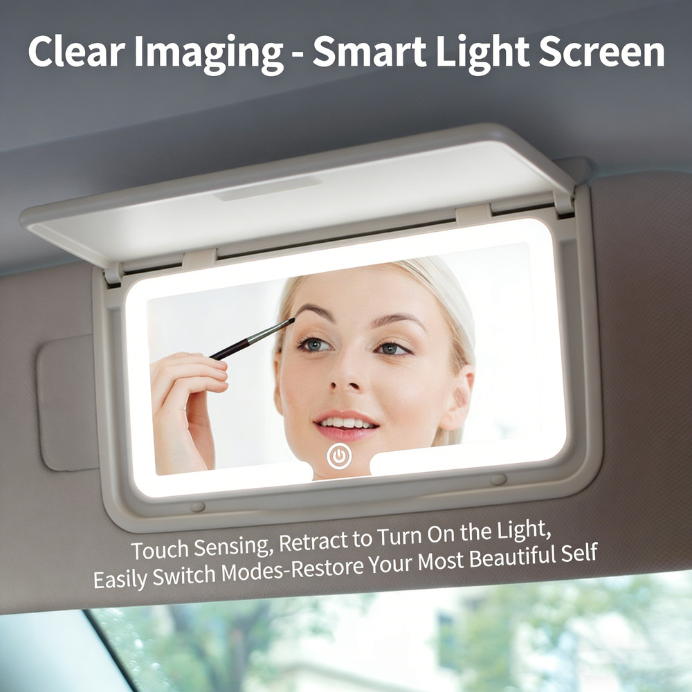 Car Sun Visor Makeup Mirror, Rechargeable LED Sun Visor Mirror with Touch-Screen