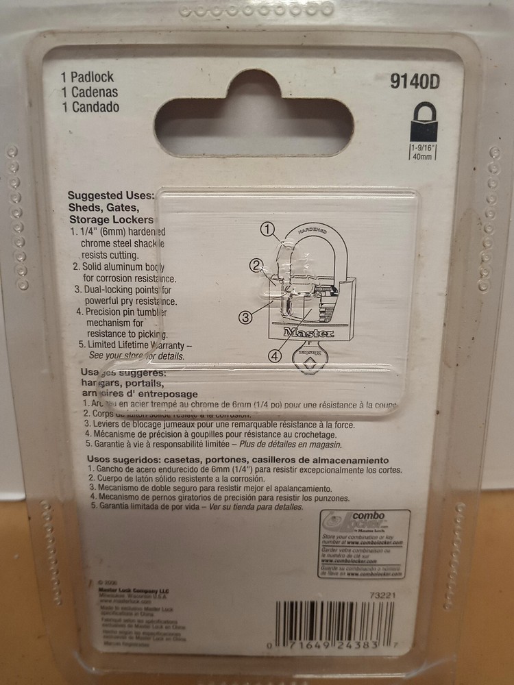 Master Lock Corrosion Resistant Aluminum Solid Body Padlock 9140D