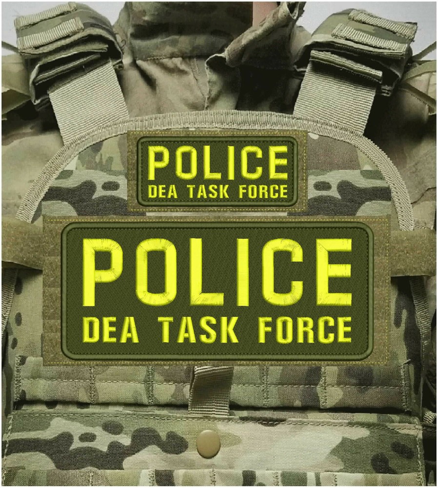 POLICE D TASK FORCE EMBRIDERY PATCH 4X10 AND 2X5 hook on back od/yellow