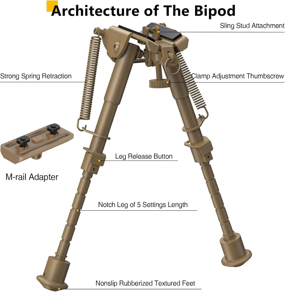 Lightweight 6-9" Bipod for Precision Shooting