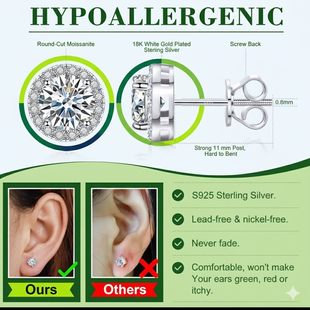 Vvs Moissanite Earrings 925 Sterling Silver GRA Certified Men Women Halo Studs