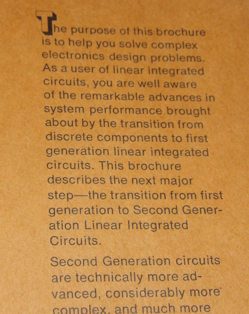 1968 FAIRCHILD SECOND GENERATION LINEAR INTEGRATED CIRCUITS BROCHURE/APPLICATION