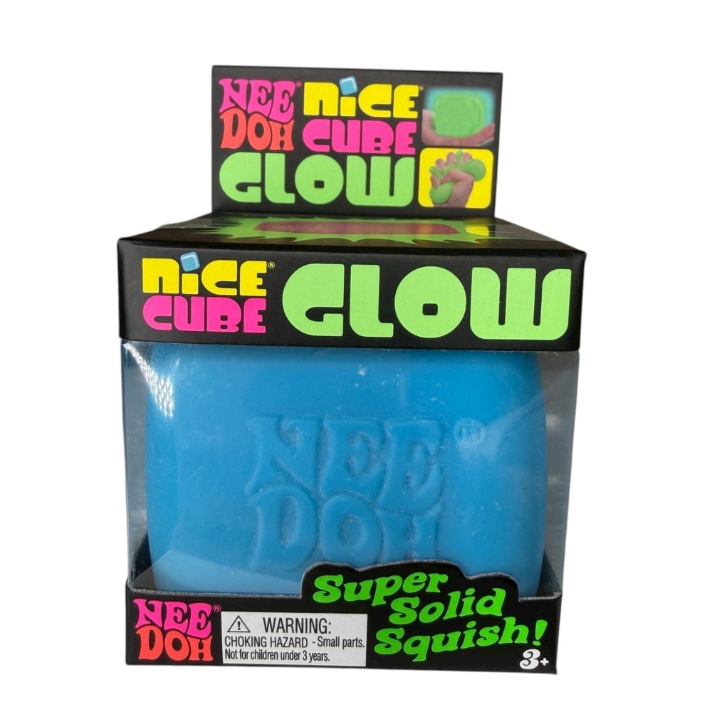 Blue NeeDoh Nice Cube Glow Squeeze Schylling Super Solid Squish NEW