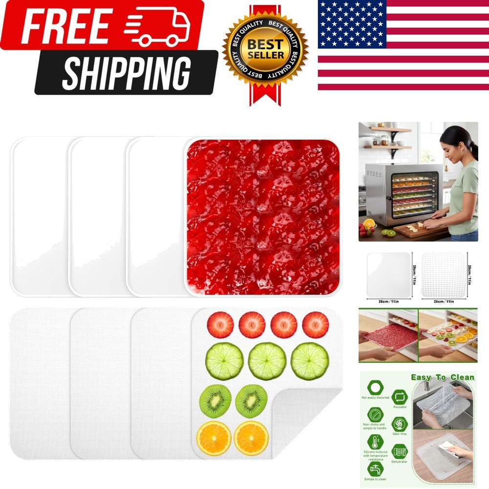 4 PCS Silicone Dehydrator Sheets, Dehydrator Sheets with Edge Dehydrators Trays