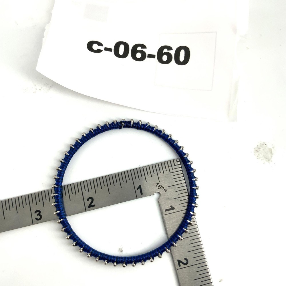 Vintage Blue Silk Thread Wrapped Bangle Silver Tone Bead Boho Stackable Bracelet