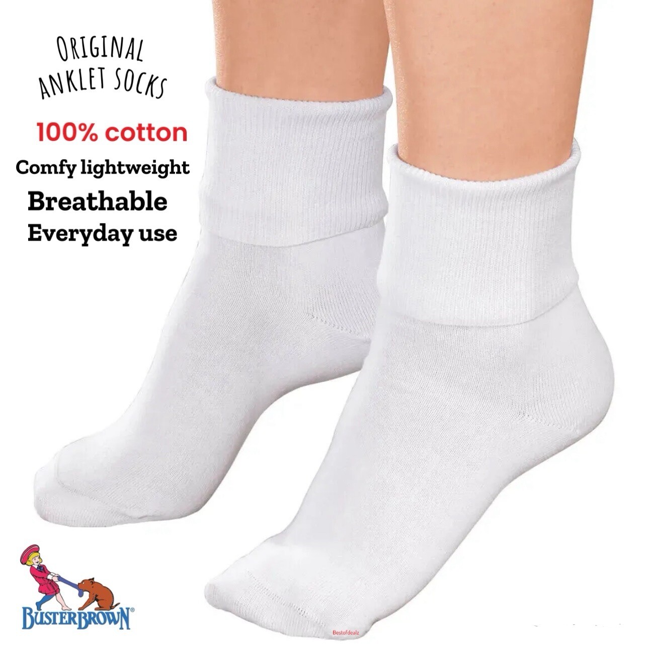 BUSTER BROWN Womens Cotton Socks Bobby Socks 100% Cotton Ankle Socks for Women