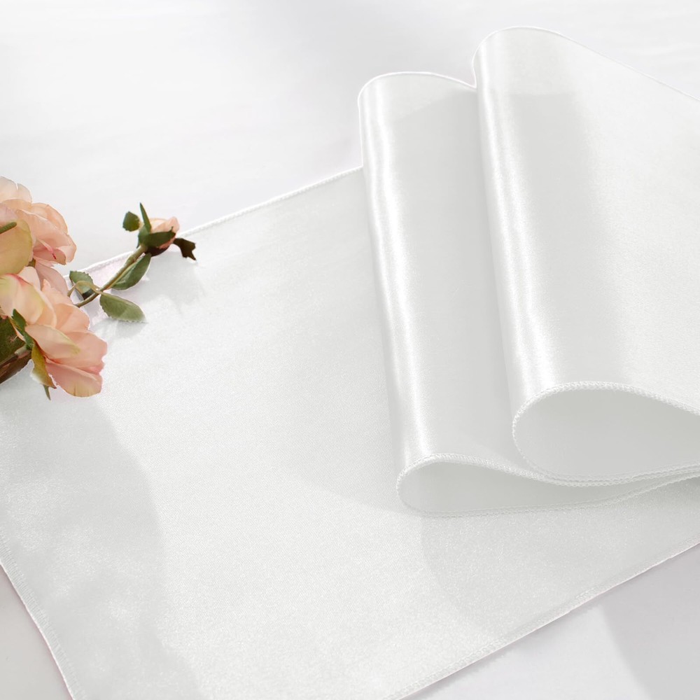 2 Pack White Table Runners 12 x 108 Inch Rectangular Smooth Satin Silk Table ...