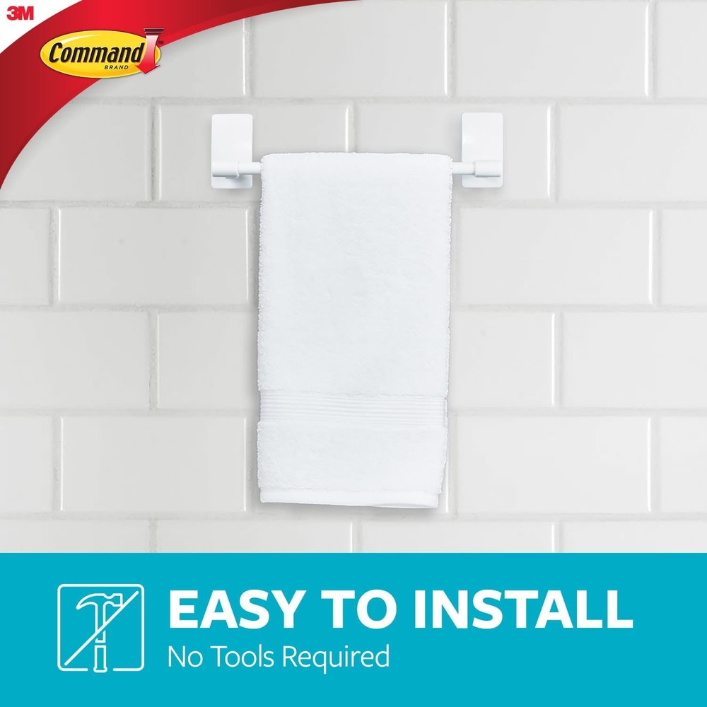 Command Bath Plastic Towel Bar, White Hand Towel Rack 3lb 4 Strips