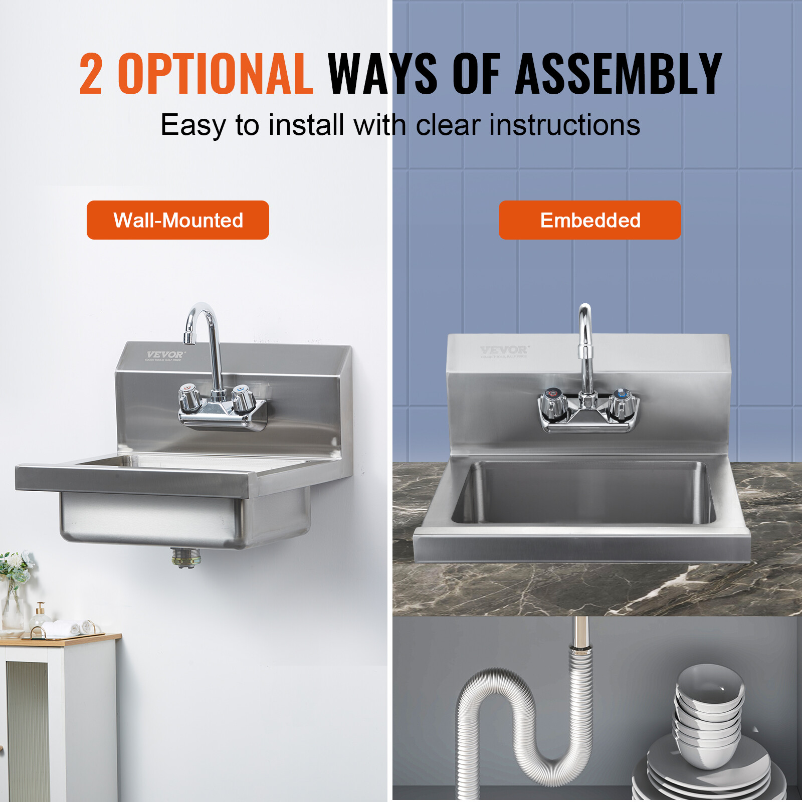 VEVOR Wall Mount NSF Hand Wash Sink Commercial Utility Sink Stainless Steel