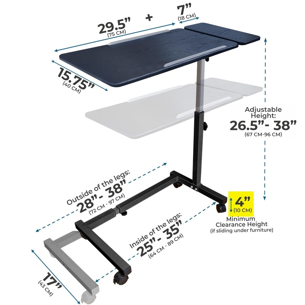Recliner Table, Over the Bed Table with Wheels, Adjustable Width & Height, wi...