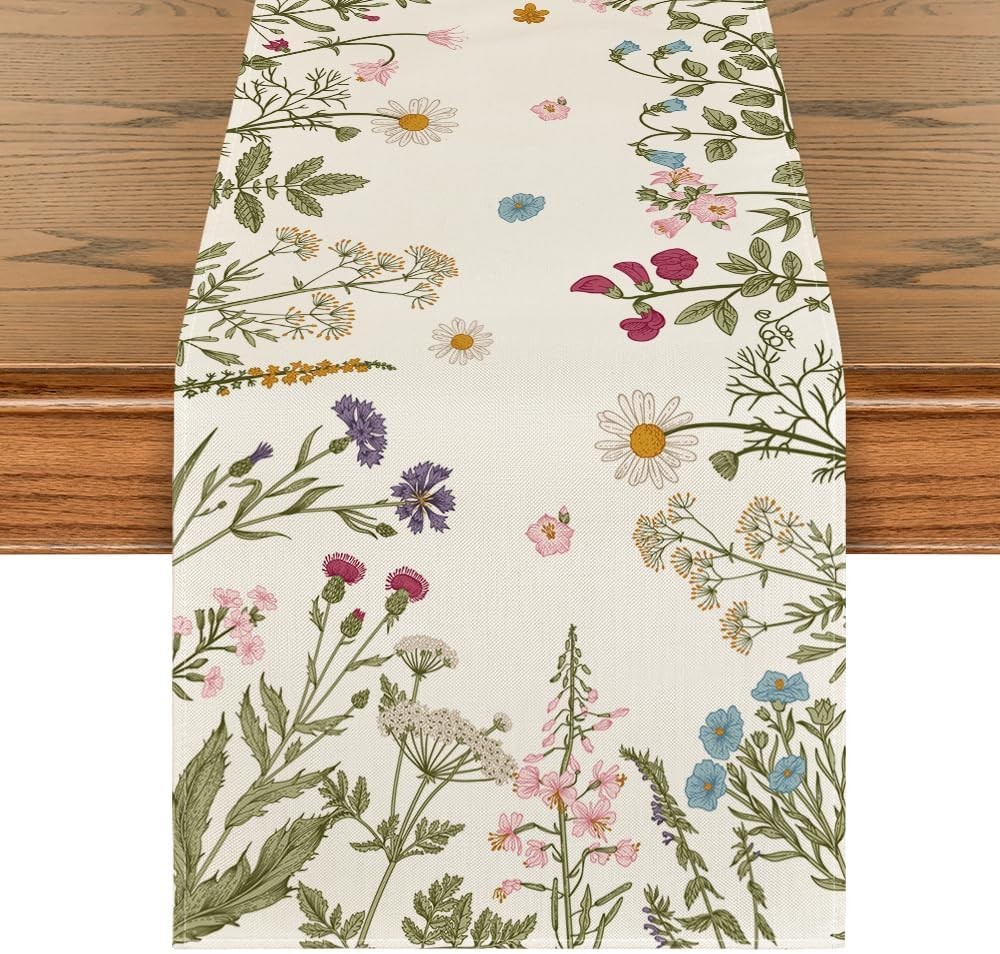 Flowers Spring Table Runner, Seasonal Kitchen Dining Table