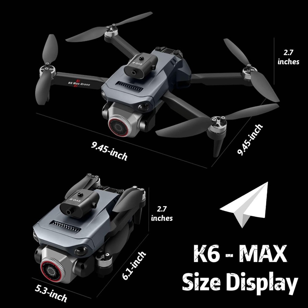 K6 Max Drone with Screen Controller SD card, Small, 3 batteries - Black