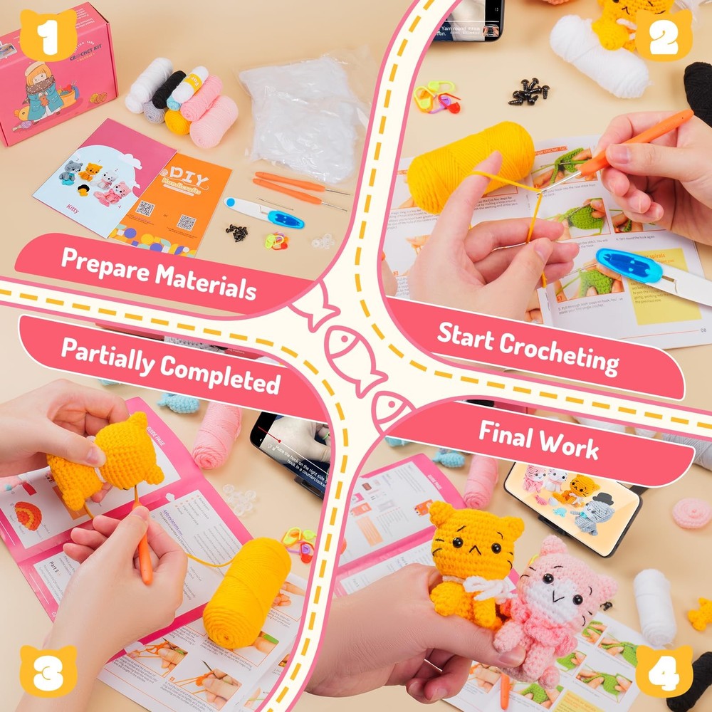 Crochet Kit for Beginners - Cat Crochet Kit with Step-by-Step Video Tutorials...