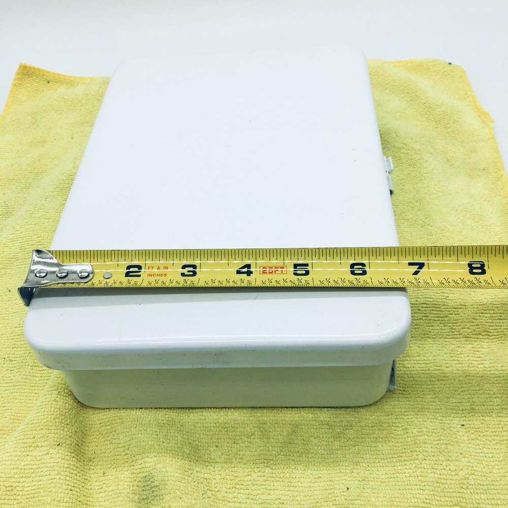 Vintage White Solid Steel Container Storage Tool box 7"X10" Medium