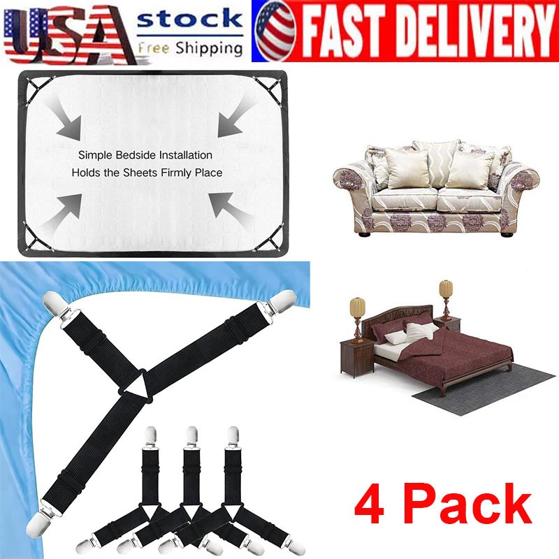 4Pcs Triangular Non-slip Elastic Bed Sheet Suspender Strap Holders Adjustable