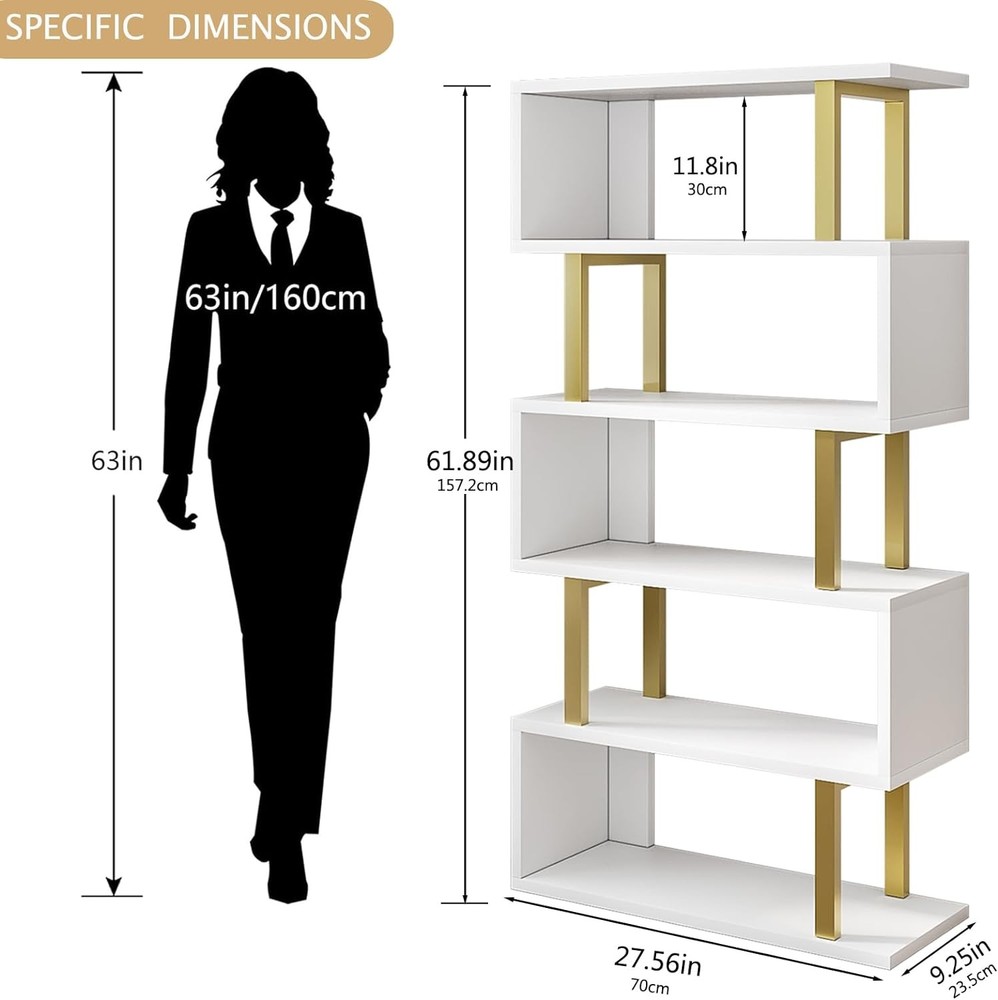 SORCEDAS Bookshelf Storage Display Rack (White, 5 Layers)