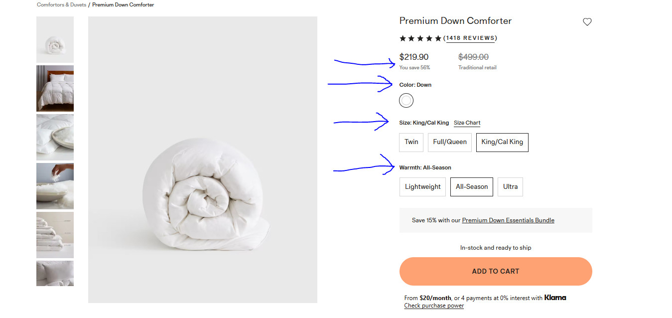 NWT QUINCE PREMIUM DUCK DOWN COMFORTER KING / CAL KING INSERT ALL SEASON